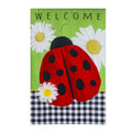 Ladybug with Checks House Burlap Flag