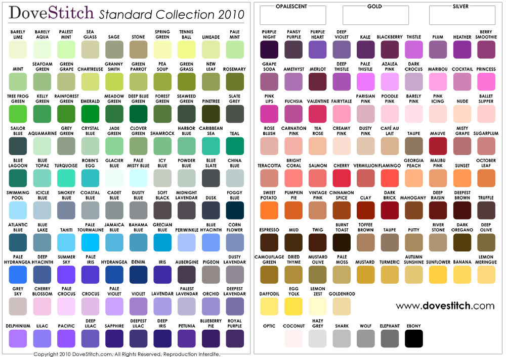Aida OR Evenweave OR Linen Fabric Color Chart - DoveStitch