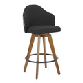 Ahoy Mid-Century Counter Stool in Walnut and Black Fabric with Floral Design by LumiSource