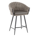 Braided Matisse Contemporary Counter Stool in Black Metal with Grey Faux Leather and Grey Fabric by LumiSource