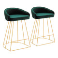 Canary Contemporary Counter Stool in Gold with Green Velvet by LumiSource - Set of 2