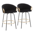 Claire Contemporary/Glam Counter Stool in Black Metal and Black Velvet with Gold Metal Accent by LumiSource - Set of 2