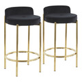 Chloe Contemporary Counter Stool in Gold Metal and Black Velvet by LumiSource - Set of 2