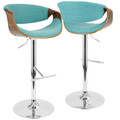 Curvo Mid-Century Modern Adjustable Barstool with Swivel in Walnut and Teal by LumiSource