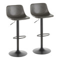 Duke Industrial Adjustable Barstool in Black Metal and Grey Faux Leather by LumiSource - Set of 2