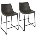 Duke 26" Industrial Counter Stool in Black with Grey Faux Leather and Orange Stitching by LumiSource - Set of 2