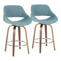 Fabrico Mid-Century Modern Counter Stool in Walnut and Blue Noise Fabric by LumiSource - Set of 2