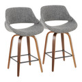 Fabrico Mid-Century Modern Counter Stool in Walnut and Grey Noise Fabric by LumiSource - Set of 2