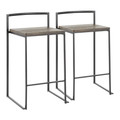 Fuji Contemporary Stackable Counter Stool in Black with an Espresso Wood-Pressed Grain Bamboo Seat by LumiSource - Set of 2