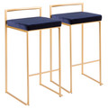 Fuji Contemporary-Glam Stackable Barstool in Gold with Blue Velvet Cushion by LumiSource - Set of 2