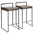 Fuji Contemporary Stackable Counter Stool in Black with Brown Faux Leather Cushion by LumiSource - Set of 2