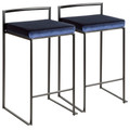 Fuji Contemporary Stackable Counter Stool in Black with Blue Velvet Cushion by LumiSource - Set of 2