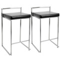 Fuji Contemporary Stackable Counter Stool in Black Faux Leather by LumiSource - Set of 2