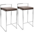 Fuji Contemporary Stackable Counter Stool in Brown Faux Leather by LumiSource - Set of 2
