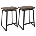 Geo Industrial Counter Stool in Black with Brown Wood Seat by LumiSource - Set of 2