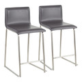 Mara 26" Contemporary Counter Stool in Brushed Stainless Steel, and Grey Faux Leather by LumiSource - Set of 2