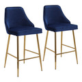 Marcel Contemporary/Glam Counter Stool in Gold Metal and Blue Velvet by LumiSource - Set of 2