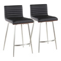 Mason Contemporary Swivel Counter Stool in Stainless Steel, Walnut Wood, and Black Faux Leather by LumiSource - Set of 2
