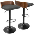 Maya Mid-Century Modern Adjustable Barstool in Walnut Wood and Charcoal Fabric by LumiSource