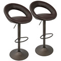 Metro Contemporary Adjustable Barstool in Antique with Brown Faux Leather by LumiSource - Set of 2