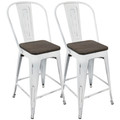 Oregon Industrial High Back Counter Stool in Vintage White and Espresso by LumiSource - Set of 2