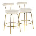 Rhonda Glam Counter Stool in Gold Metal and Cream Velvet by LumiSource - Set of 2