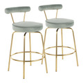 Rhonda Glam Counter Stool in Gold Metal and Sage Green Velvet by LumiSource - Set of 2