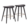 Saddle 26" Contemporary Counter Stool in Black Wood and Black Faux Leather with Gold Metal by LumiSource - Set of 2