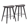 Saddle 26" Contemporary Counter Stool in Black Wood and Grey Faux Leather with Black Metal by LumiSource - Set of 2