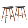 Saddle 26" Mid-Century Modern Counter Stool in Walnut and Black Faux Leather by LumiSource - Set of 2