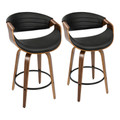 Symphony Mid-Century Modern Counter Stool in Walnut and Black Faux Leather by LumiSource - Set of 2