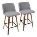 Toriano Mid-Century Modern Counter Stool in Walnut and Grey Fabric by LumiSource - Set of 2