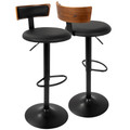 Weller Contemporary Barstool with Black Frame, Walnut Wood, and Black Faux Leather by LumiSource