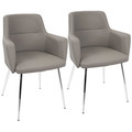 Andrew Contemporary Dining/Accent Chair in Chrome and Grey Faux Leather by LumiSource - Set of 2