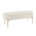 Chloe Contemporary/Glam Storage Bench in Gold Metal and Cream Velvet by LumiSource