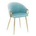 Claire Contemporary/Glam Chair in Gold Metal and Light Blue Velvet by LumiSource