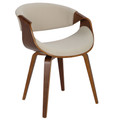 Curvo Mid-Century Modern Dining/Accent Chair in Walnut and Cream Fabric by LumiSource