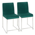 High Back Fuji Contemporary Dining Chair in Stainless Steel and Green Velvet by LumiSource - Set of 2
