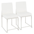 High Back Fuji Contemporary Dining Chair in Stainless Steel and White Faux Leather by LumiSource - Set of 2