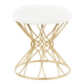 Jasmine Contemporary Vanity Stool in Gold Metal and White Plush Fabric by LumiSource