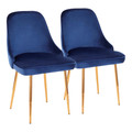 Marcel Contemporary Dining Chair with Gold Frame and Blue Velvet Fabric by LumiSource - Set of 2