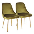 Marcel Contemporary Dining Chair with Gold Frame and Green Velvet Fabric by LumiSource - Set of 2