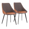 Marche Contemporary Two-Tone Chair in Brown Faux Leather and Grey Fabric by LumiSource - Set of 2