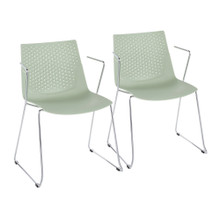 Matcha Contemporary Chair in Chrome and Green by LumiSource - Set of 2