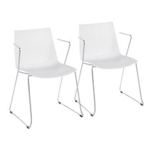 Matcha Contemporary Chair in Chrome and White by LumiSource - Set of 2