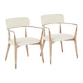Savannah Contemporary Chair in White Washed Wood and Cream Noise Fabric with Copper Accent by LumiSource - Set of 2