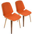 Serena Mid-Century Modern Dining Chair in Walnut with Orange Fabric by LumiSource - Set of 2