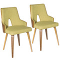 Stella Mid-Century Modern Dining/Accent Chair in Walnut with Green Fabric by LumiSource - Set of 2