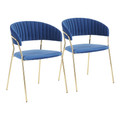 Tania Contemporary-Glam Chair in Gold Metal with Blue Velvet by LumiSource - Set of 2