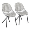 Wired Contemporary Chair in Black Metal with Light Grey Faux Leather Cushions by LumiSource - Set of 2
